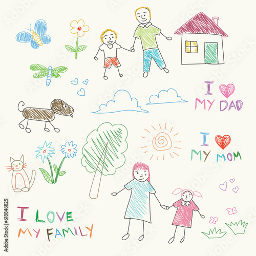 Hand drawn cute family doodle vector illustration
