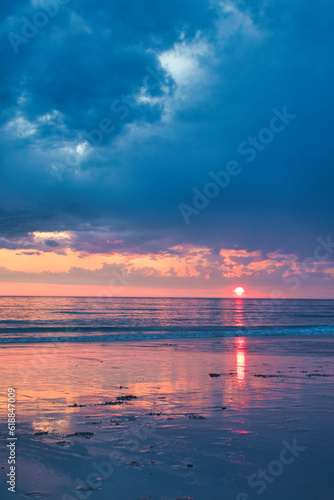 Dramatic sunset at Atlantic coast from south France   Montalivet  