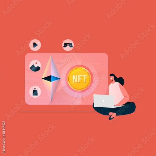 Vector NFT non fungible token non interchangeable unit on a blockchain