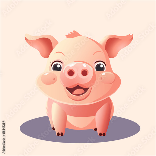 A Cute Pig Vector Character Isolated on Light Orange Background