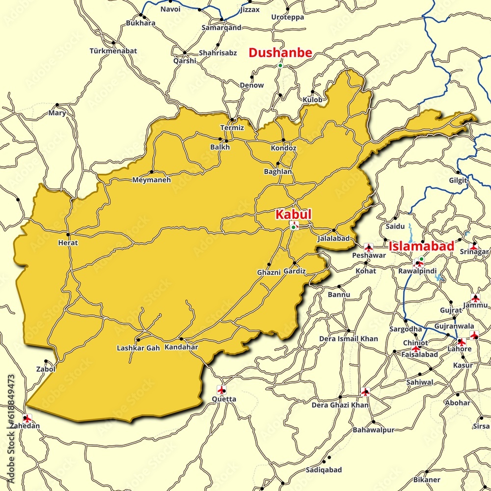Map of Afghanistan with main roads and highways