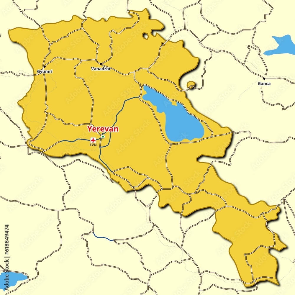 Obraz premium Map of Armenia with main roads and highways