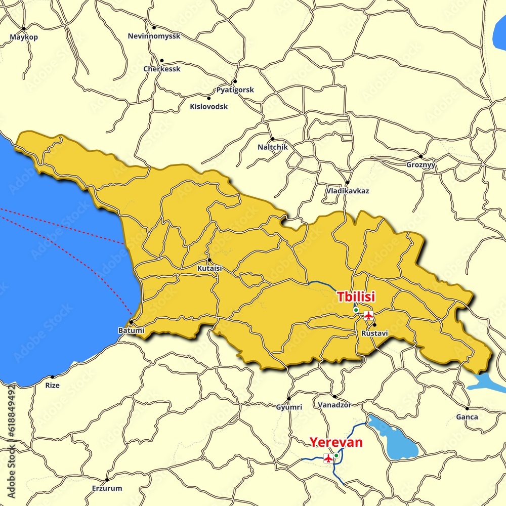 Obraz premium Map of Georgia with main roads and highways