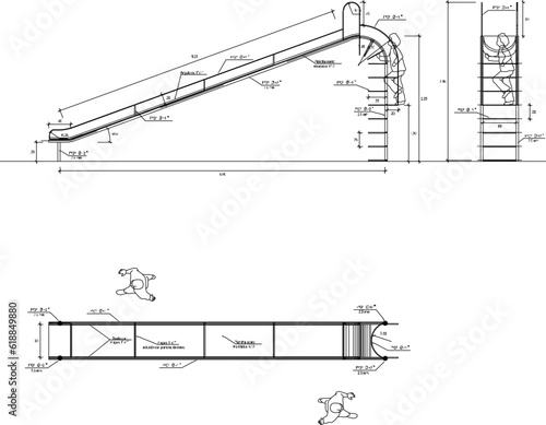 Sketch vector illustration of detailed playground equipment slide design for little kids playing