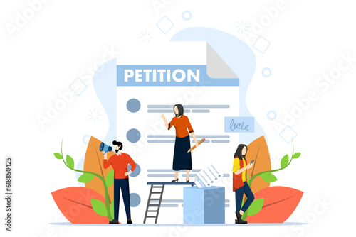 Petition form. Online petition concept, make a choice, ballot, democracy. People sign or fill out and distribute petitions or complaints. Vector illustration for Web Design and white Background.