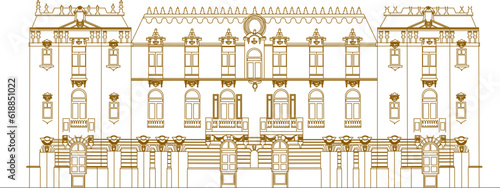Vector sketch of architectural design of a classic vintage heritage building for city government