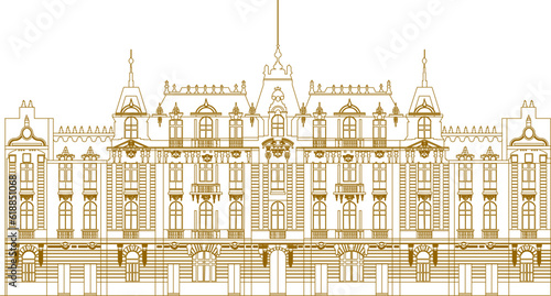 Vector sketch of architectural design of a classic vintage heritage building for city government