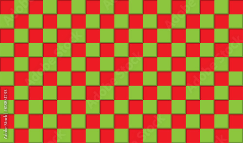 Abstract background of red and green squares, 3D simulation