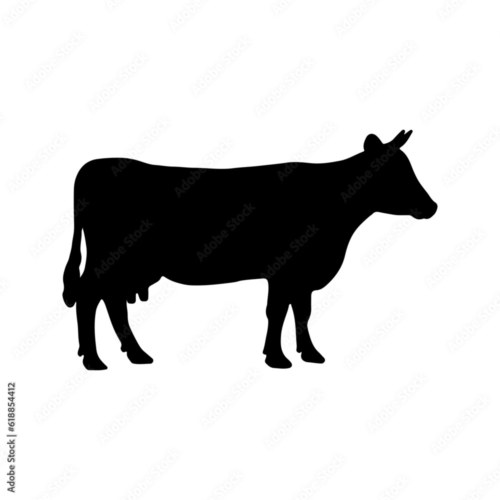 Black silhouette cow isolated on white