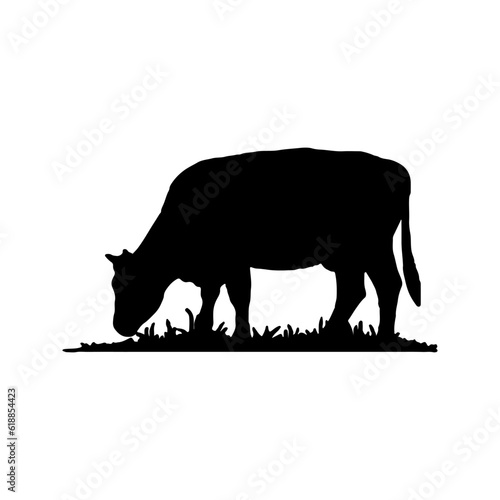 Black silhouette cow isolated on white