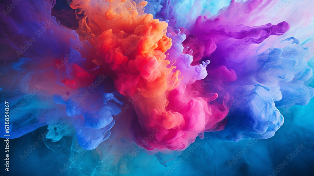 Obraz premium Vibrant Splash: A Captivating Generative AI Artwork with Poppin' Colors and Ethereal Mist - Generative AI, generativ KI