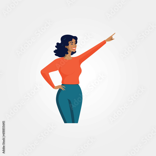 vector illustration, beautiful woman indicating something with her hand