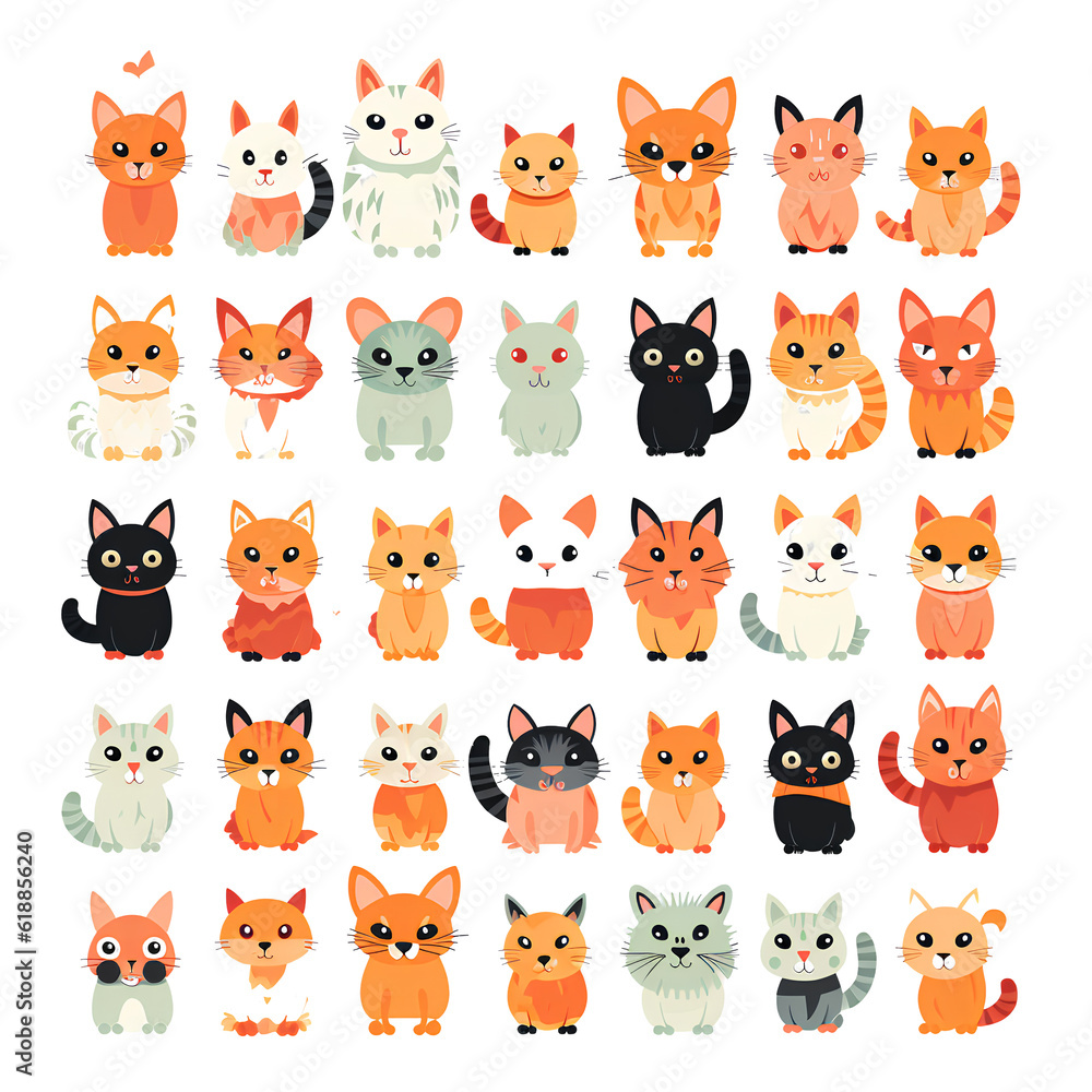 set of funny cartoon cats AI generative