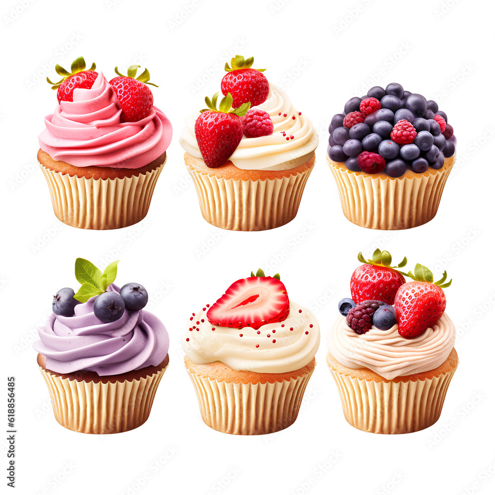set of cupcakes with cream Cute AI generative set of cupcakes with cream Cute AI generative