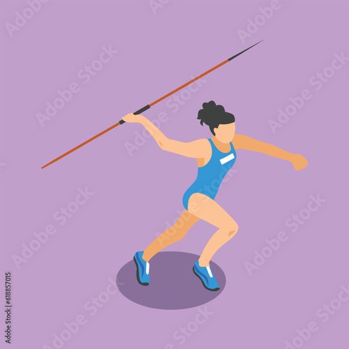 flat vector javelin throw athlete girl