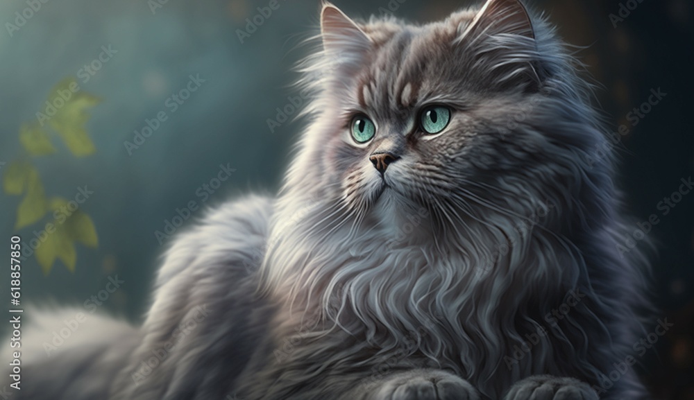 Gray fluffy cat is.The concept of pets.Generative AI