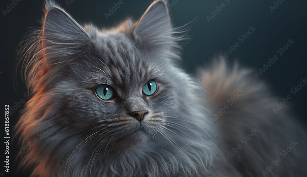 Gray fluffy cat is.The concept of pets.Generative AI