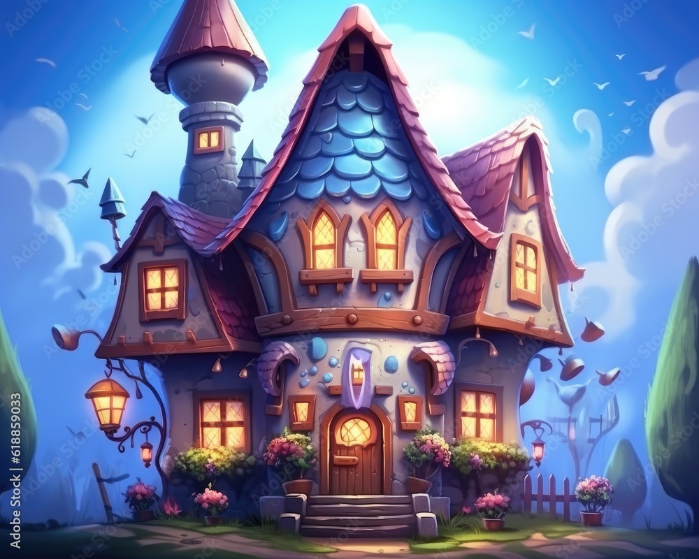Fototapeta premium An image of a cute magical house, post-processed illustration. (Illustration, Generative AI)