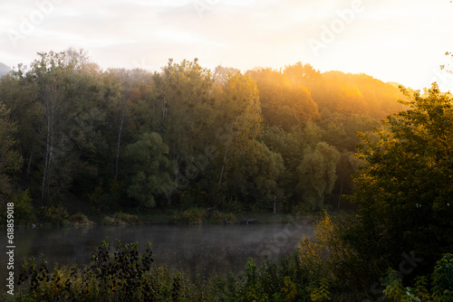 A little fog on the river in autumn