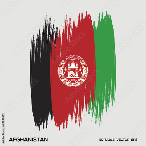 Schilderij op canvas Afghanistan Flag Brush Vector Illustration, Afghanistan flag brush stroke