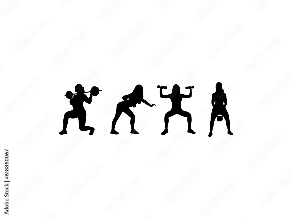 Sport woman silhouettes isolated on white background. Vector gym silhouette.