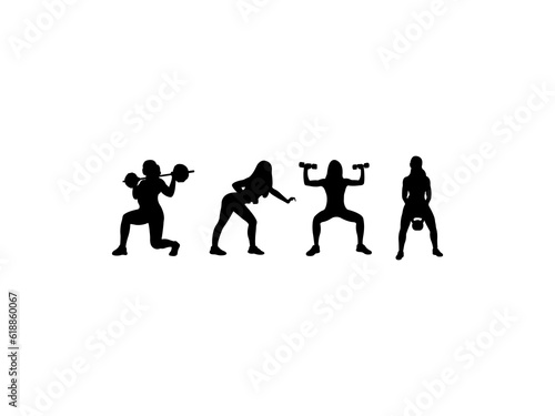 Sport woman silhouettes isolated on white background. Vector gym silhouette.