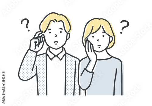 考え事をする若い夫婦・カップル／上半身