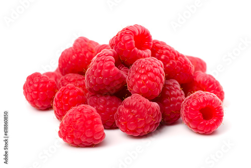Bunch of ripe raspberry on white background close up.