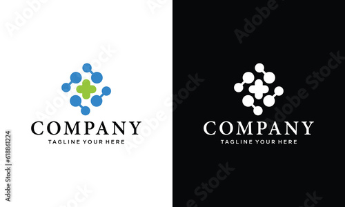 Medical Health Digital Logo Design Vector on a black and white background. photo