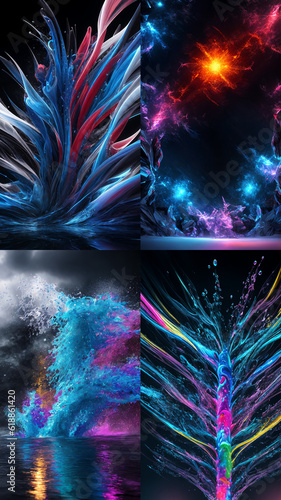 set abstract colorful liquid splash vertical  background with generative AI technology