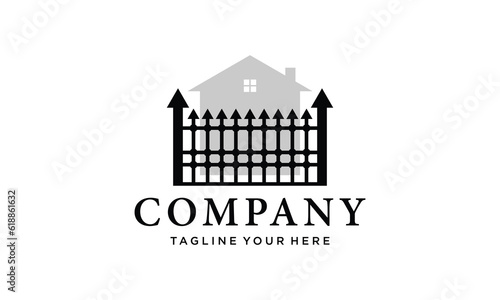 solid black style house gate logo on a black and white background.