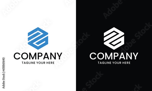Hexagonal logo design concept for company, Letter N with G logo on a black and white background.