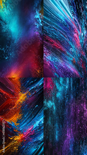 set abstract colorful liquid splash  on glass   background with generative AI technology
