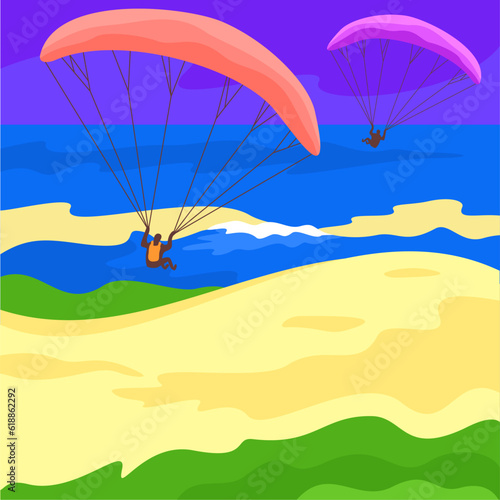 Parachuting. Summer activity concept. Vector landscape.