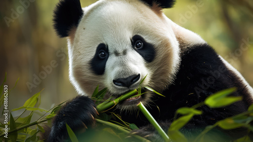 beautiful panda bear in its natural habitat eating bamboo. Post-processed generative AI