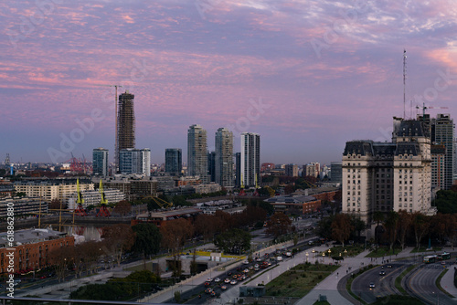 Buenos Aires skyline view from rooftop CCK during sunset, skyscrapers