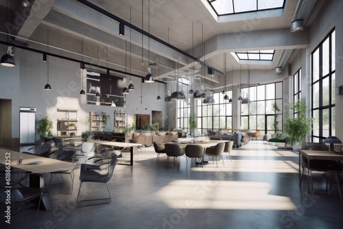 Loft style modern office or co working  AI Generative