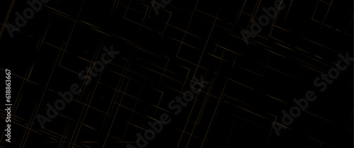 Fototapeta Naklejka Na Ścianę i Meble -  Abstract modern black background paper cut style with black and gold line Luxury concept, abstract luxury gold geometric random chaotic lines with many squares and triangles shape on black background.