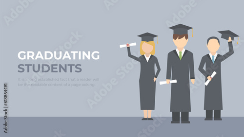 Graduates in academic hats and robes. Master's students with college or university degrees. 