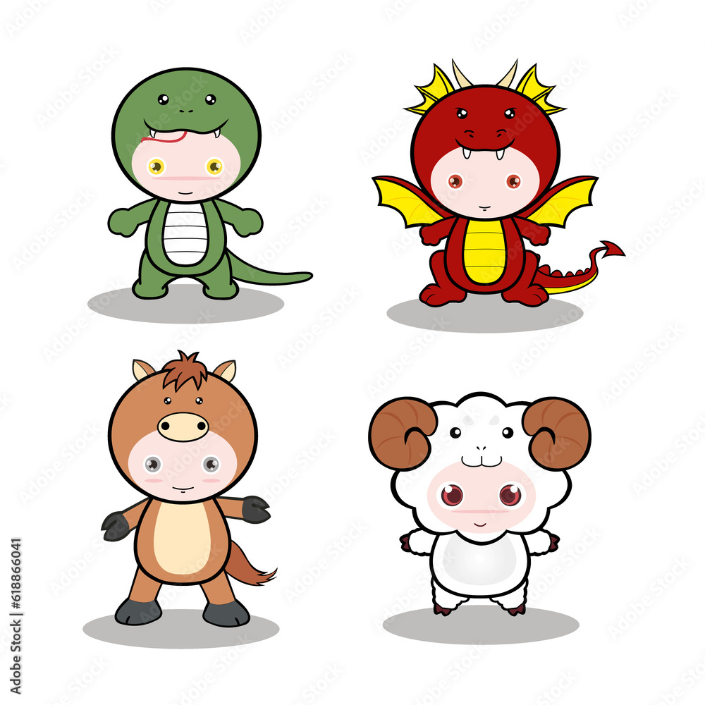 vector design a cute zodiac cartoon style to be easy to remember.