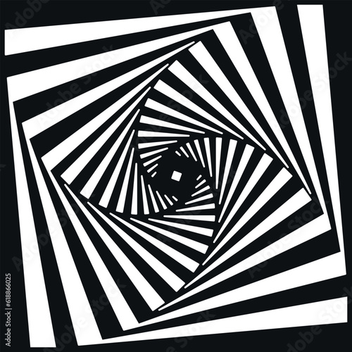 Hypnotic spiral black and white squared optical illusion swirl style design vector illustration