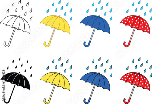 Colorful Umbrella Clipart with Rain Drops