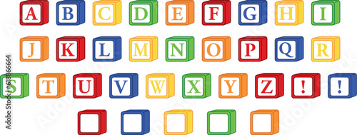 Alphabet ABC Block Font - Color Vector Clipart Set 