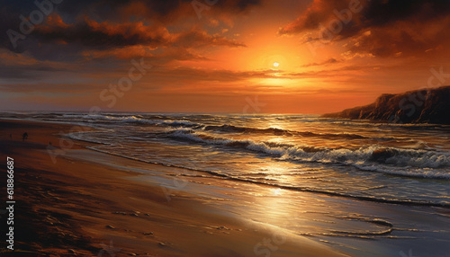 Sunset over tranquil seascape  a tropical paradise generated by AI