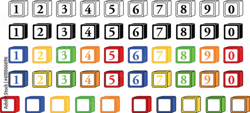 Number 123 Block Graphic Font - Color Vector Clipart Set