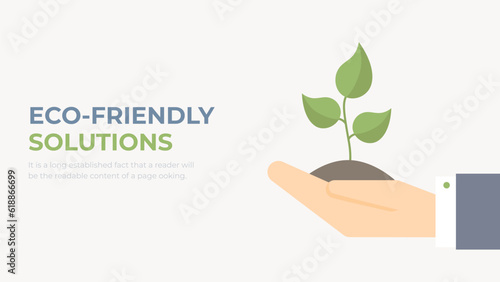 Green plant in flat hand vector. Environment protection, eco friendly solutions. Caring for the environment vector style. Growth ecological conservation concept. © Hollypixel