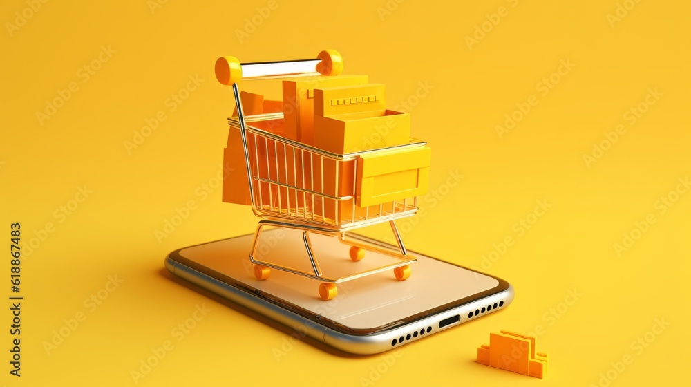 Yellow Fever, Online Shopping Concept on a Smartphone Against a Vibrant Background, Displaying the Modernity of E-commerce and Digital Marketing, generative ai.