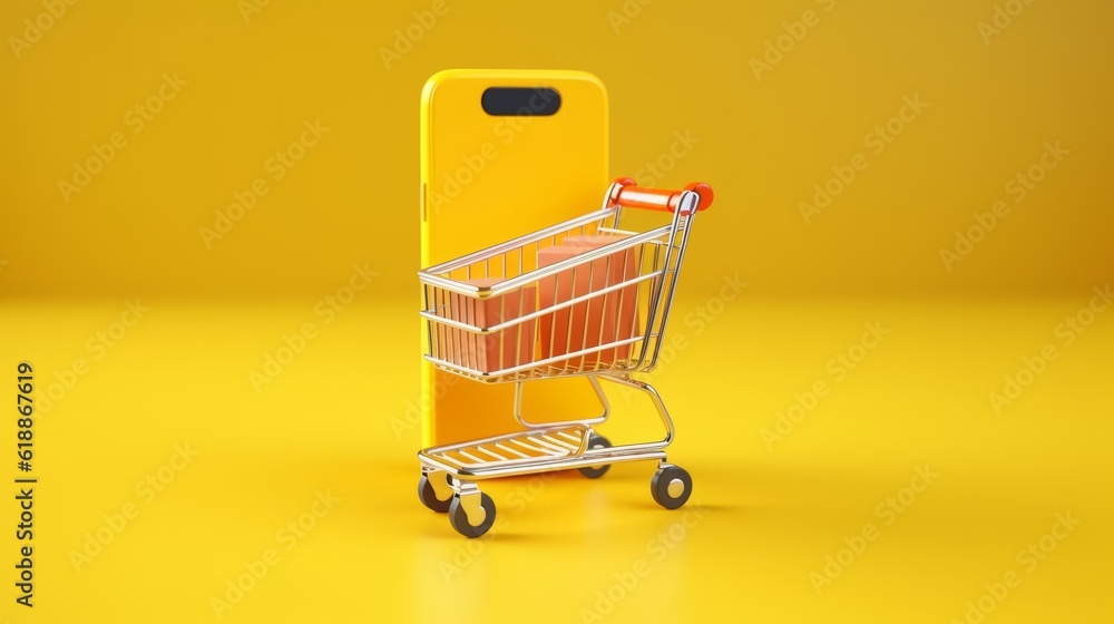 Yellow Fever, Online Shopping Concept on a Smartphone Against a Vibrant Background, Displaying the Modernity of E-commerce and Digital Marketing, generative ai. Yellow Fever, Online Shopping Concept on a Smartphone Against a Vibrant Background, Displaying the Modernity of E-commerce and Digital Marketing, generative ai.
