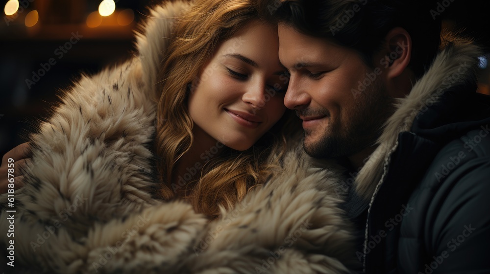 Young Married Couples Sharing a Blanket for a Movie Night. Generative AI Young Married Couples Sharing a Blanket for a Movie Night. Generative AI