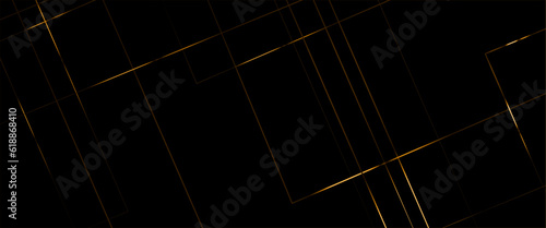 Abstract modern black background paper cut style with black and gold line Luxury concept, abstract luxury gold geometric random chaotic lines with many squares and triangles shape on black background.